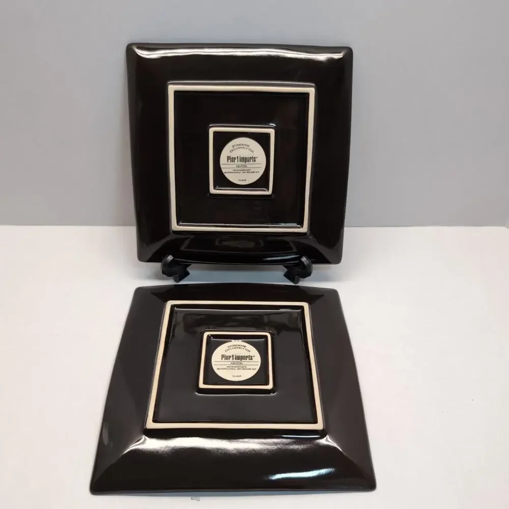 Lot of 2 Pier 1 Imports Ashton Stoneware Square Salad Plates 7 5/8
